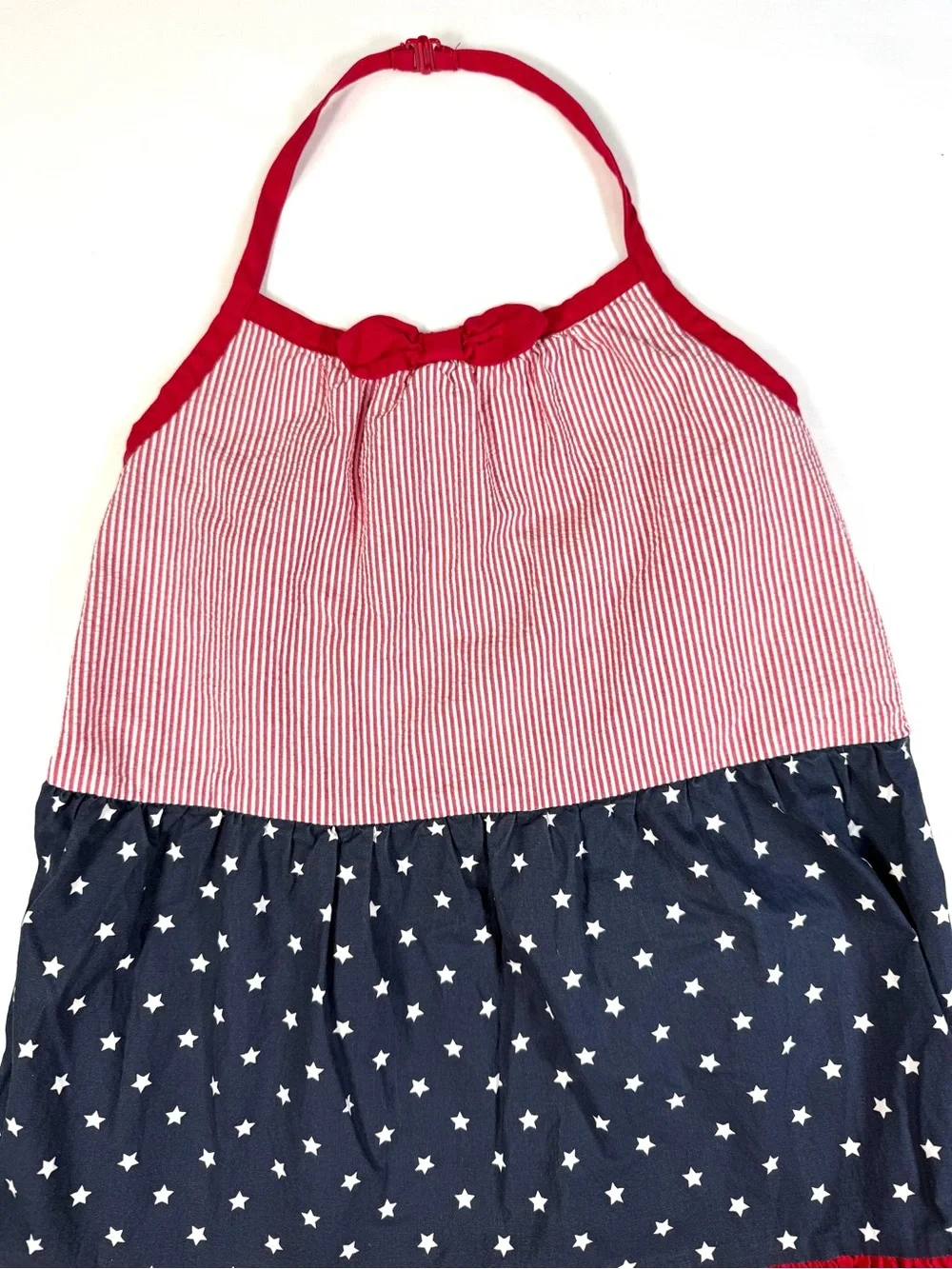 GYMBOREE Girls Americana Stars Stripes Seersucker Halter Dress 12 Patriotic USA